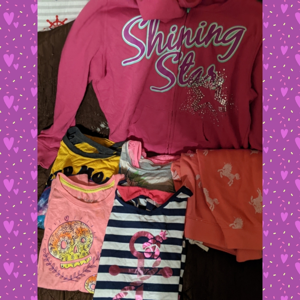 Girls lot 14/16 4 tops, hoodie sweat pants